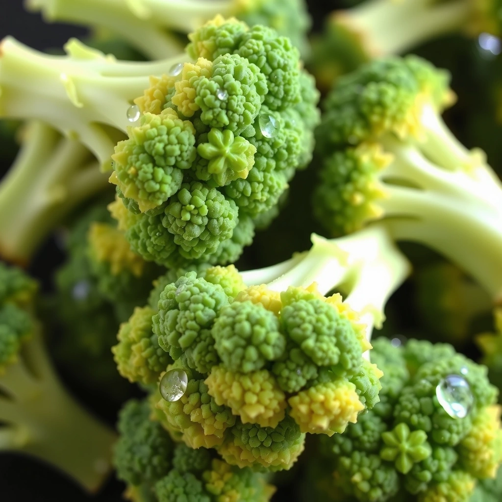 Brocoli fresco y vibrante con gotas de agua.
