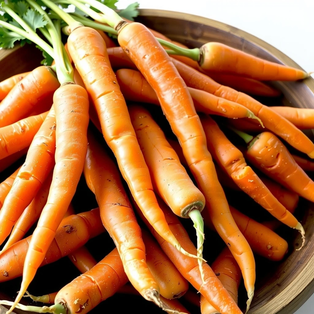Zanahorias frescas y vibrantes en un cuenco de madera.